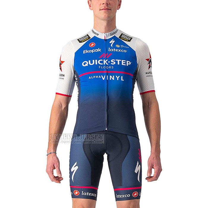 2022 Cycling Jersey Deceuninck Quick Step Blue White Short Sleeve and Bib Short